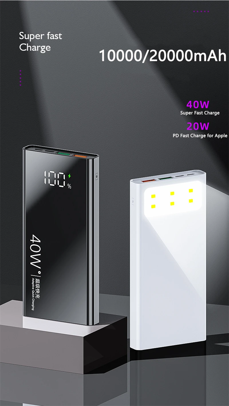 Power Bank 20000mAh Portable Charger PD40W Fast Charging for Huawei P30 P40 Powerbank External Battery for iPhone Xiaomi Samsung powerbanks