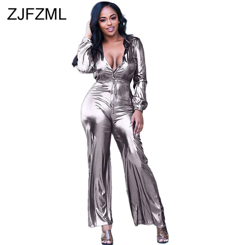 

Sexy Button Up One Piece Bodysuit Women Turn Down Collar Empire Solid Plus Size Jumpsuit Autumn Long Sleeve Straight Playsuits