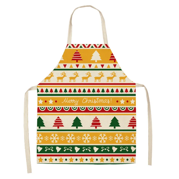 Parent-child Kitchen Apron Merry Christmas Snowflake Deer Printed Sleeveless Cotton Linen Aprons for Kid Men Women Home Cleaning