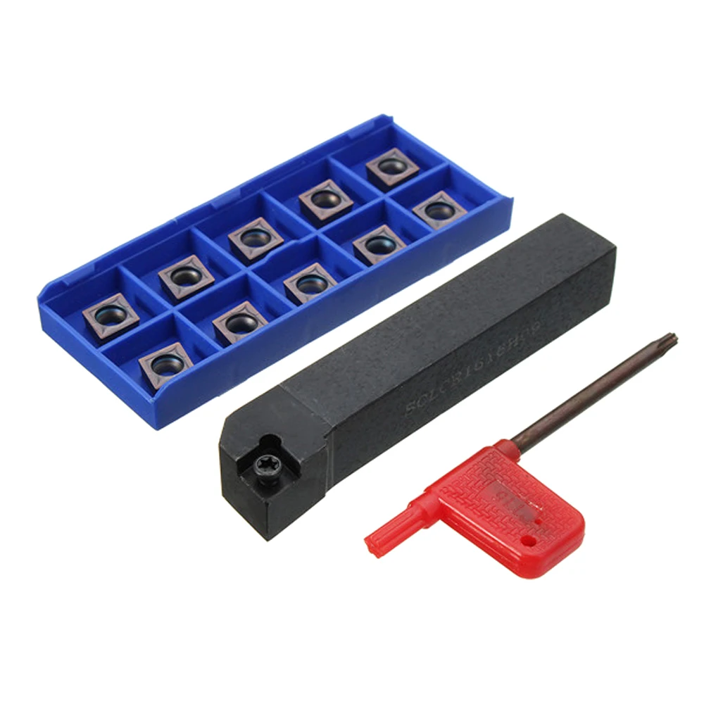 

SCLCR1616H09 Holder Lathe Turning Tool + 10Pcs CCMT09T304 Carbide Inserts + Wrench Rod Industrial Lathe Tools