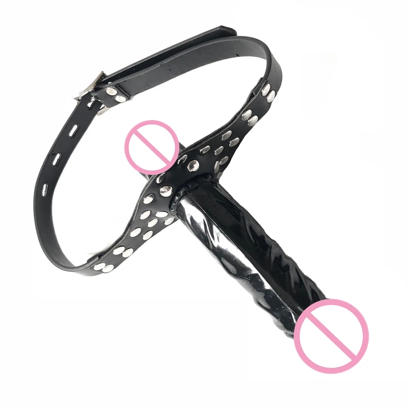 Double-Ended Dildo Gag Strap On Head PU Leather Harness Mouth Strapon Realistic Cock Dick Sex Product for Lesbian Women | Красота и