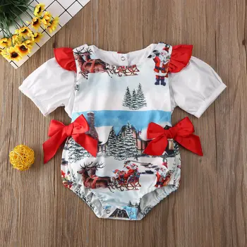 

Pudcoco Christmas Baby Clothes Peter Pan collsr Print bodysuit Jumpsuit Toddler Baby Girl Xmas Outfit