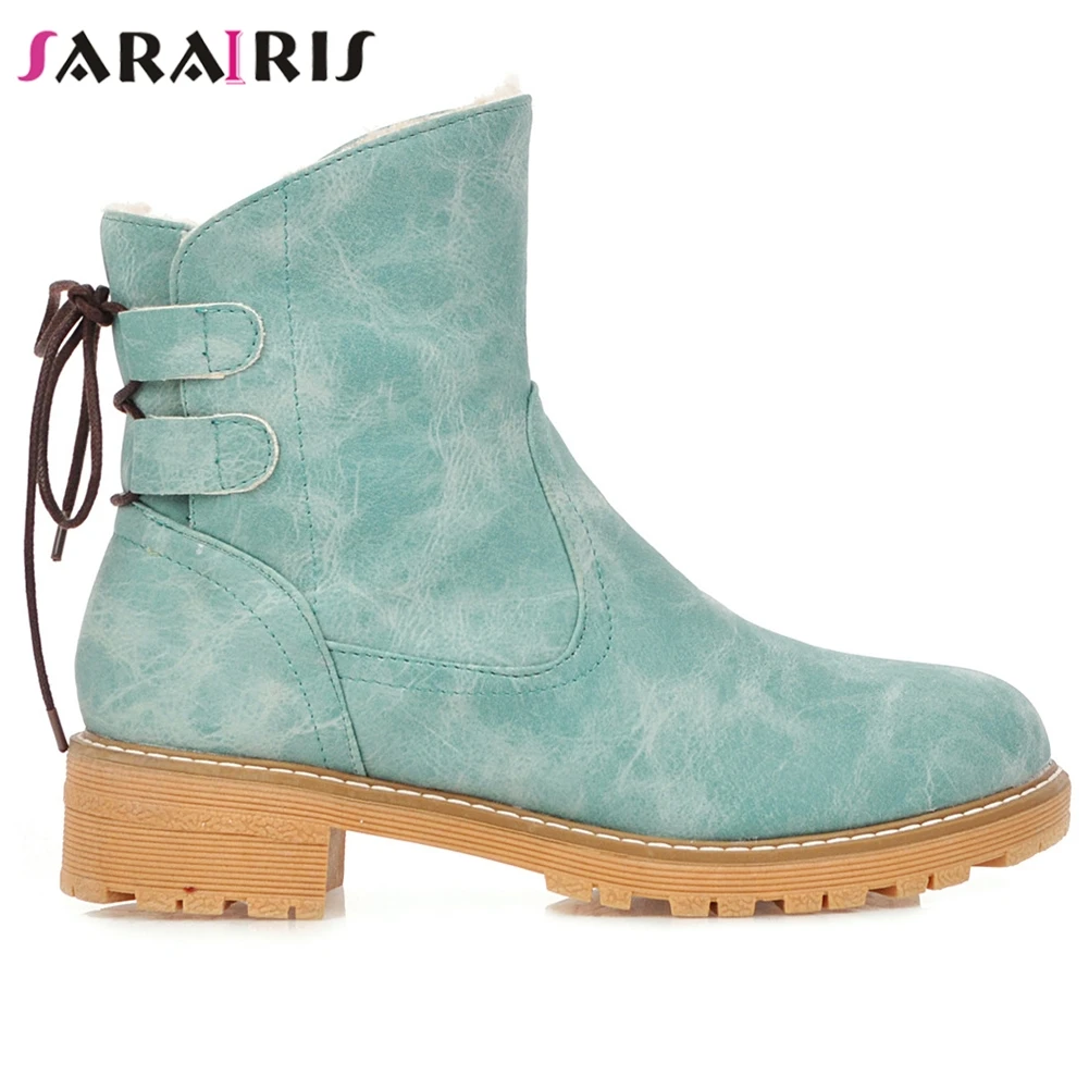 

SARAIRIS Big Size 34-43 Lady Concise Platform Snow Boots Women Med Chunky Heels Boots Elegant mixed-color Ankle Fur Shoes Woman