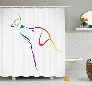 

Butterfly Dog Labrador Shower Curtain, Fabric Bathroom Decor Set with Hooks,72 x 72 Inches