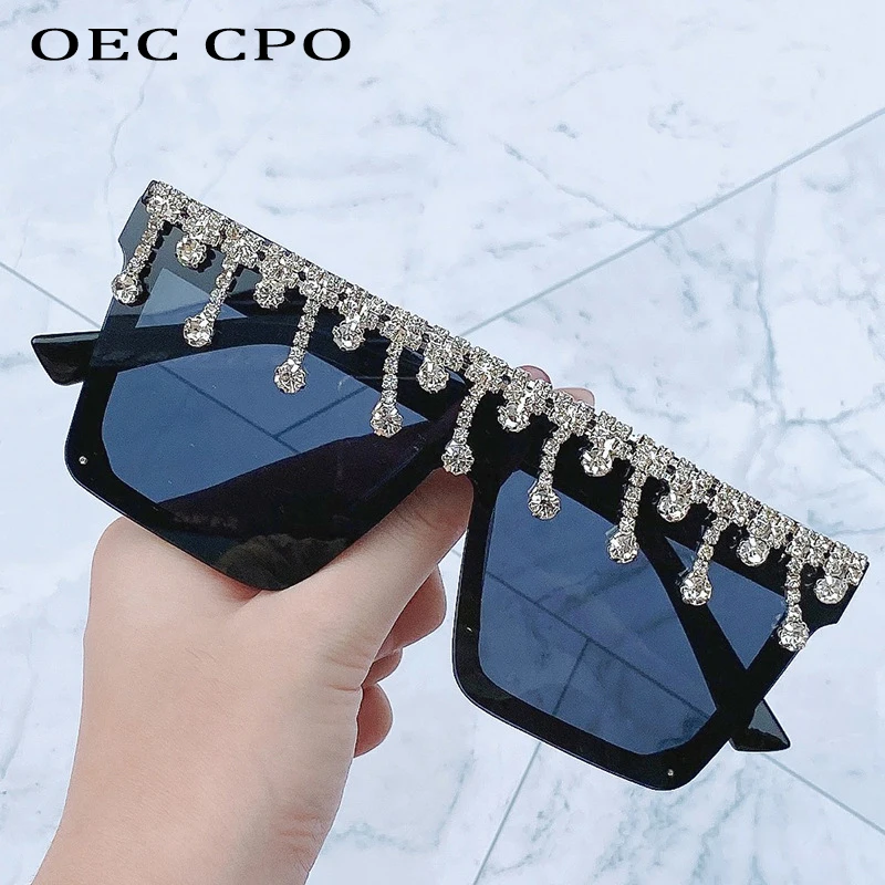 

Rimless Diamond Sunglasses Women Fashion Brand Oversized Flat Top Crystal Frame Rhinestone Sunglasses For Women One Piece Glasse