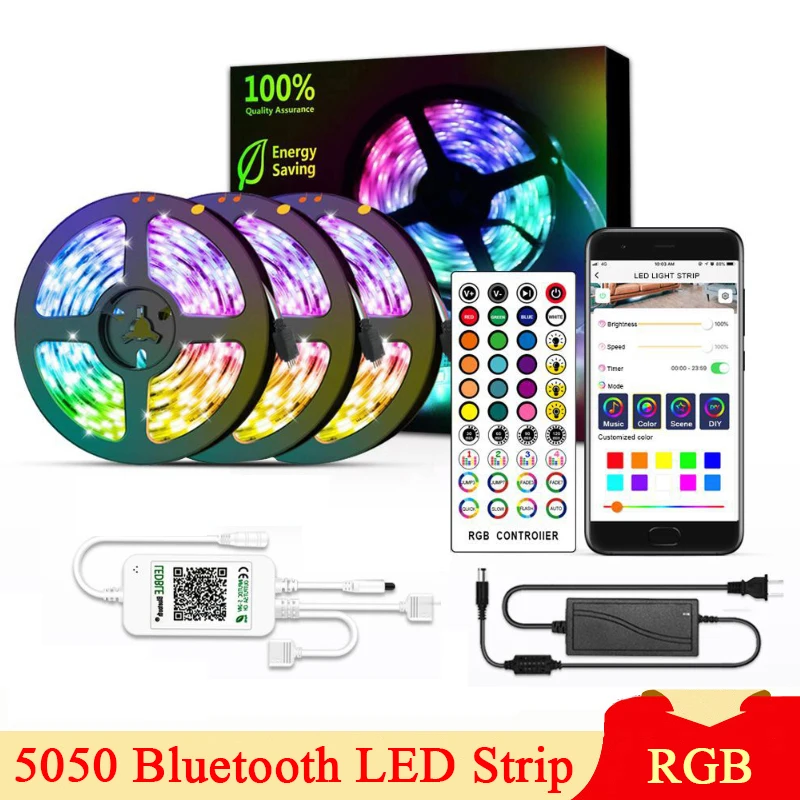 

SMD5050 Bluetooth RGB Music Sync LED Strip Light Set IP65 Waterproof 30LEDs/m Flexible Lights with APP Control