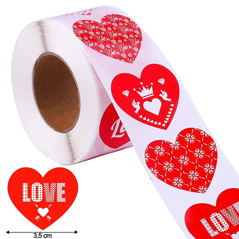 1Inch Heart Shape 8 Kinds of Pattern Love Valentine's Day Gift Wrap Stic Hw 