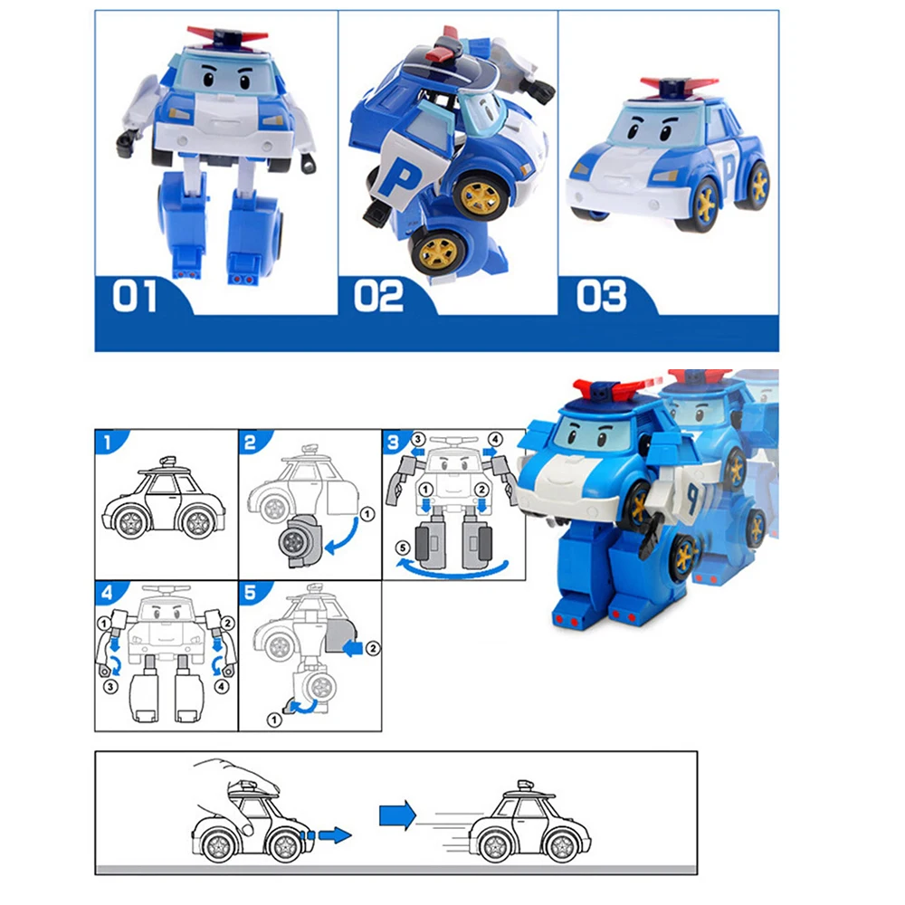  Set of 6 Pcs Poli Car Kids Robot Toy Transform Vehicle Cartoon Anime Action Figure Toys for Childre