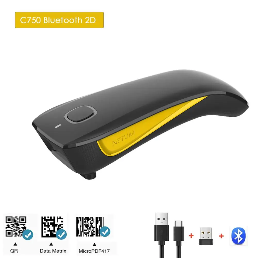 Escáner de código de barras 2D inalámbrico Bluetooth NETUM serie C750, escáner de código de barras QR 1D PDF417 de bolsillo para la industria del tabaco, la indumentaria y los pagos móviles