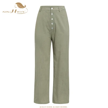 

SISHION Autumn 50s Vintage Pants Women VD1501 High Waist Buttons Decoration Long Pants Trousers