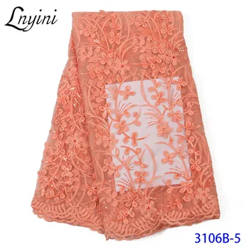 

Latest 2020 Nigerian African Mesh Lace Fabrics with Sequins Peach Color French Net Lace Fabric for Wedding Parrty Dress L3106B