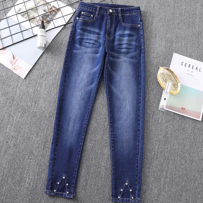 

2020Autumn Ankle Embroidered Flares Stretch Slim Women's Jeans High Waist Ankle Length Skinny Denim Pencil Pants Mujer Plus Size