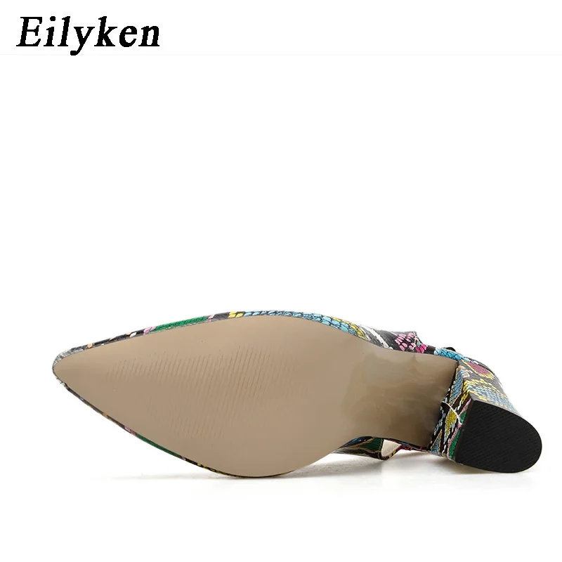 Eilyken/ г., новые модные летние туфли-лодочки с ремешком и пряжкой под змеиную кожу женские босоножки женская обувь для отдыха на высоком каблуке с острым носком