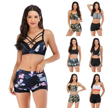 

2020 New Sporty Bikini Racerback Top Short Pants Printed Women Bikini set Femme Bathing suit Swimming suits Beachwear Biquini