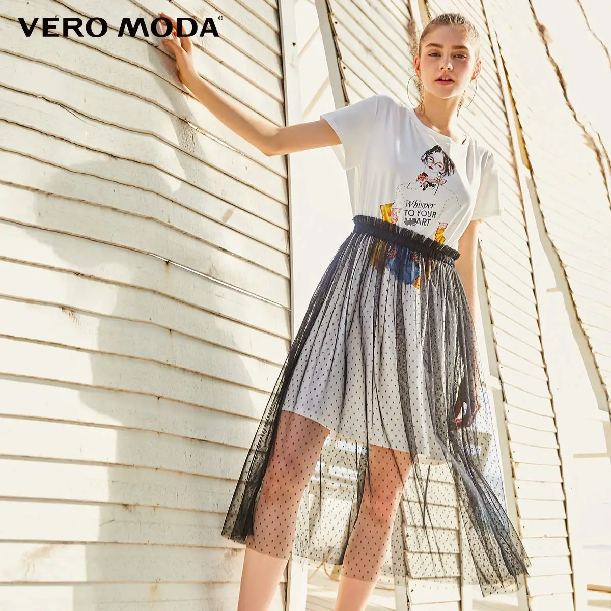 

Vero Moda Women's Fake Two-piece Print Gauzy See-through T-shirt Dress | 31927B522