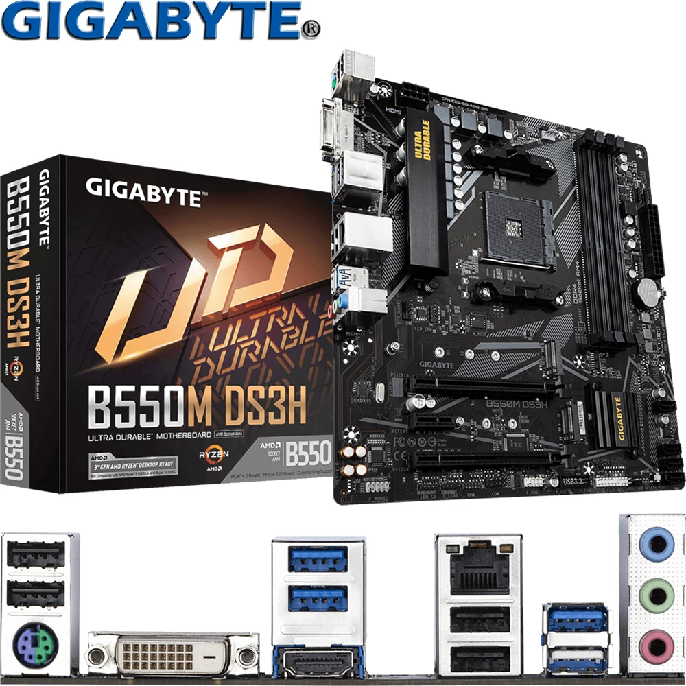 Новинка Gigabyte B550M DS3H для AMD Ryzen Socket AM4 совместим с ECC DDR4 HDMI DVI USB 3.2 M.2 B550 Micro ATX