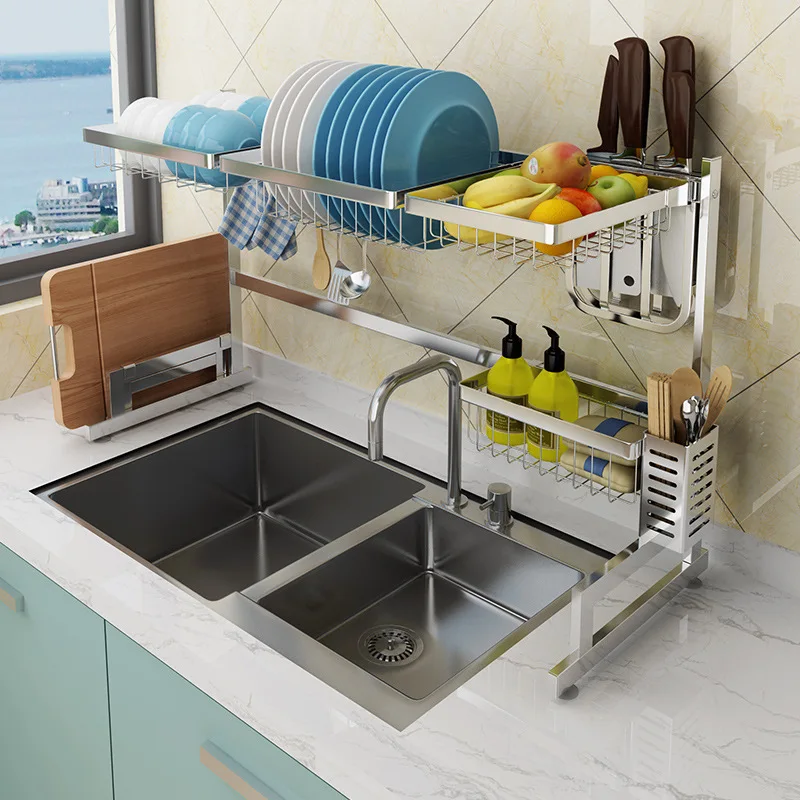 304 Stainless Steel Kitchen Dish Rack Kitchen Sink Drain rack Storage Shelf Home Kitchen Dish Sink Organizer Racks