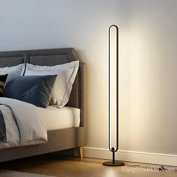 

Nordic Minimalist LED Floor Lamp Bedroom Living Room Atmosphere Vertical Lamp Remote Control Dimming Floor Lamp Stand Light Iron
