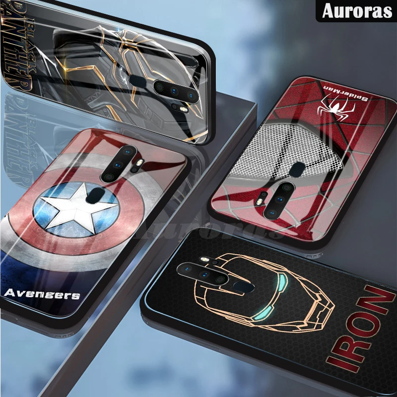 Marvel Капитан Америка Железный человек стеклянный чехол для телефона OPPO A9 чехол Мстители чехол Спайдермен для Oppo A5 чехлы