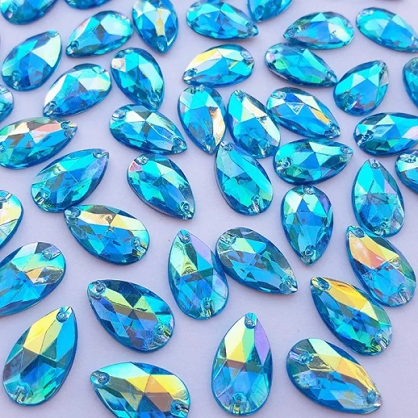 light blue Акриловые 11x18 мм Flatback пришить падение хрустальные стразы Strass красный желтый зеленый AB фиолетовые камни для шитья одежды костюмы - Цвет: light blue
