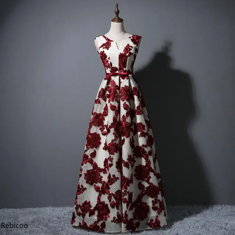 

Elegant O-Neck A-Line Floor length Lace Evening party Dress Cheap Embroidery long Dresses Robe De Soiree Party Dress