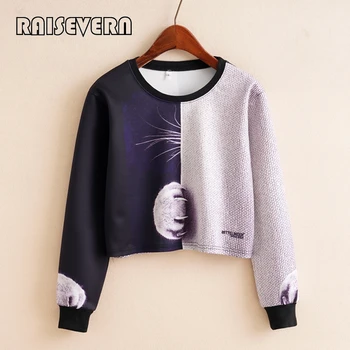

Short Women Hoodies Kawaii Cat Paw Crop Top Hooded Pullover Round Collar Casual Sweatshirt Ulzzang Long Sleeve Harajuku Hoody