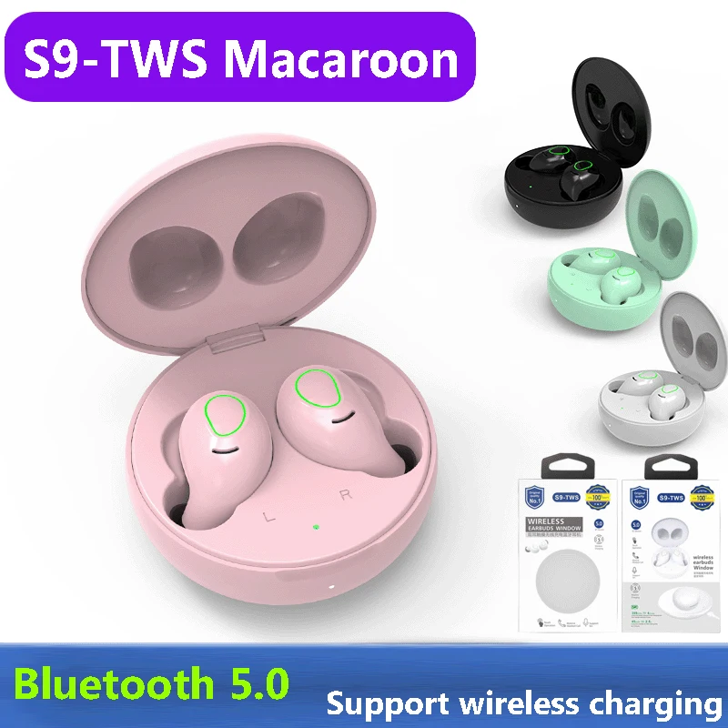 Offerte Macaron di colore della caramella S9 TWS Auricolare Bluetooth HIFI Stereo Bluetooth Cuffie V5.0 di Supporto Wireless di Ricarica