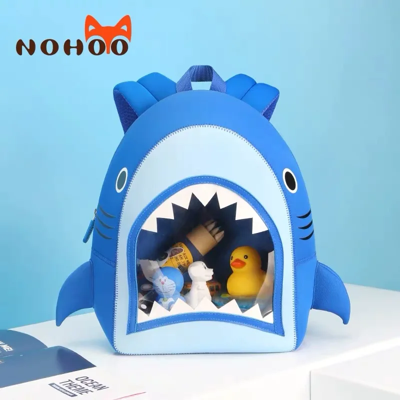 cheap NOHOO School Bags for boys Transparent Shark high quality kids bag 3 6 year old Kindergarten waterproof backpack mochila escolar