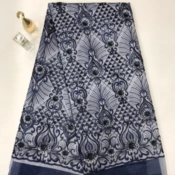 

High Quality African blue glitter Sequins Lace Fabric French Net Embroidery Tulle Lace Fabric For Nigerian Wedding Party Dress
