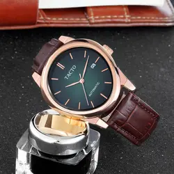 Новые модные часы мужские Tacto Touch автоматические часы овальная сталь модная Роза Золотые спортивные часы мужские наручные 3Bar