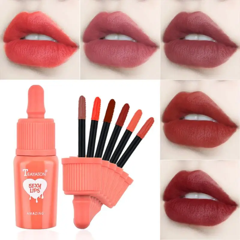 TEAYASON Lip Gloss Baby Bottle Dye Lip Liquid 6Color Matte Lip stain Lip Blam Lasting Non-fading Non-stick Liquid Lipstick TSLM1