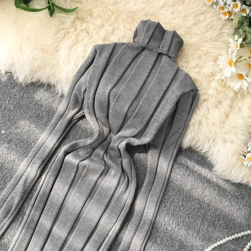 ALPHALMODA осеннее и зимнее рваное платье Новые пуловеры с высоким воротником и длинными рукавами тонкое трикотажное платье однотонное короткое простое платье