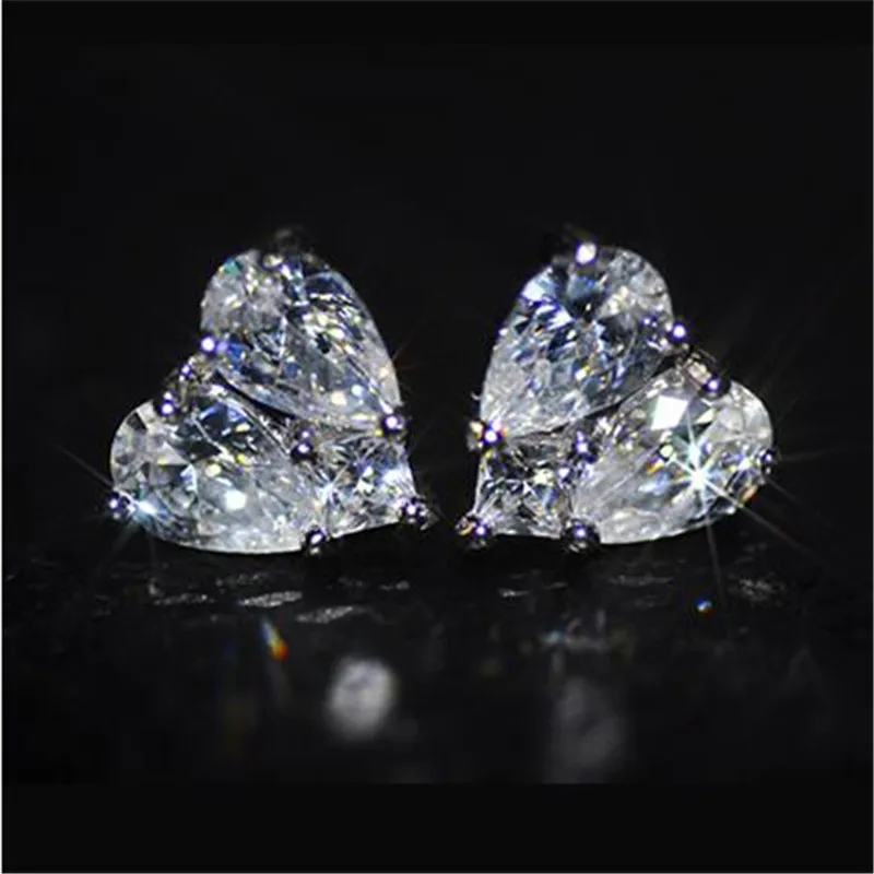 Choucong серьги-гвоздики в форме сердца, грушевидная огранка, AAAAA cz, настоящее 925 пробы, Серебряные вечерние серьги-гвоздики для женщин, ювелирные изделия