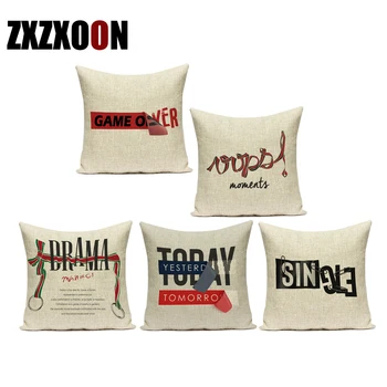 

Nordic Style Red Letter Okay Game Over Love Today Yesterday Tommorrow Farmhouse Home Decor Cotton Linen Pillow Cushion Cover