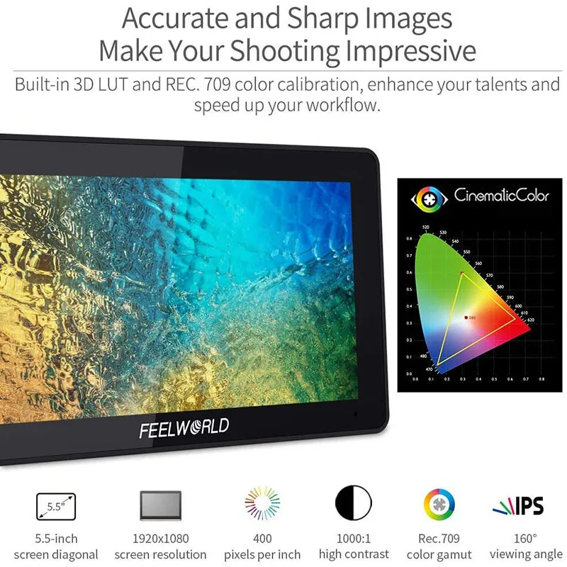 FEELWORLD F6 Plus 5.5 Inch Touch Screen DSLR Camera Field Monitor with HDR 3D LUT Small Full HD 1920x1080 Support 4K Input Outpu