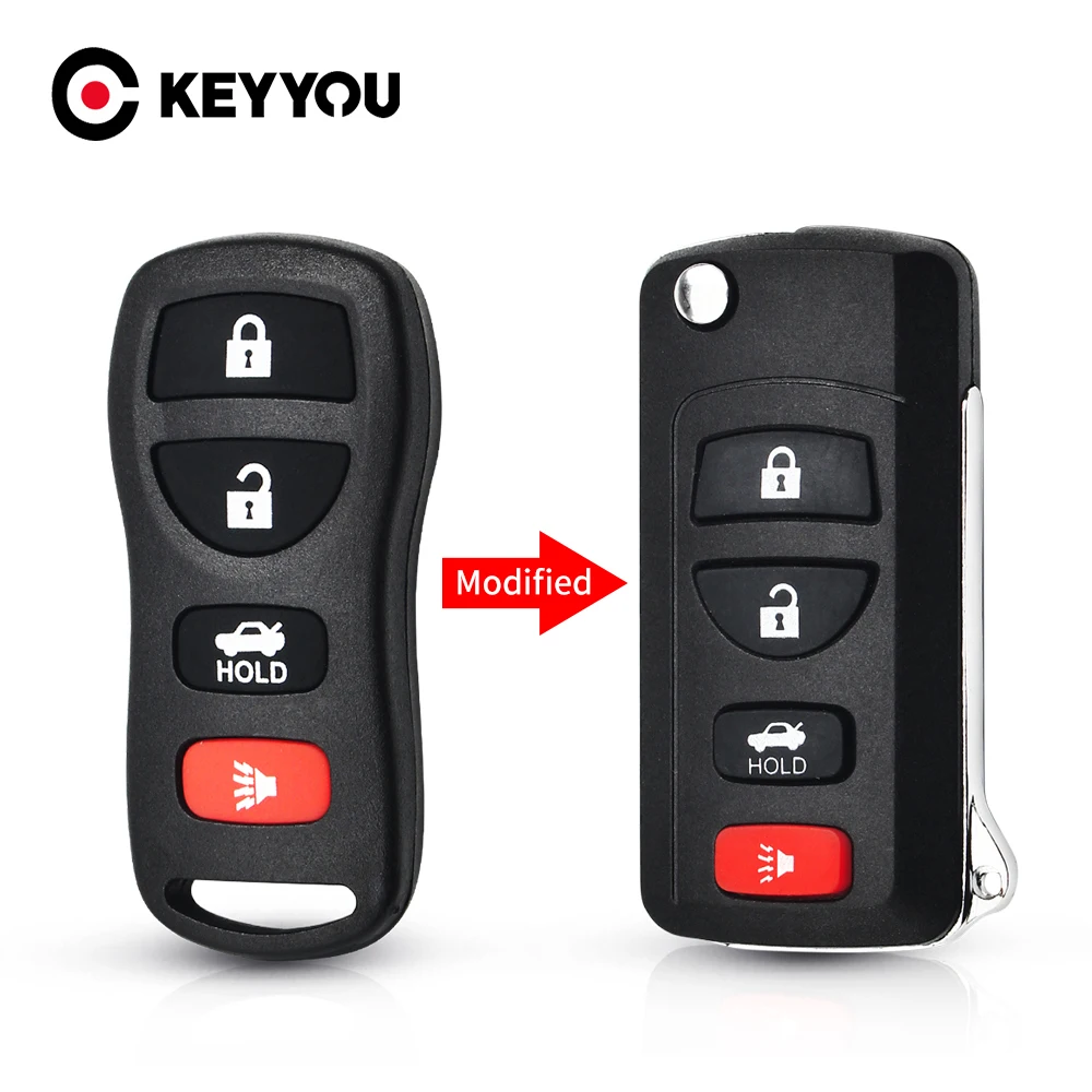 

KEYYOU Modified Flip Key For NISSAN Pathfinder Titan Versa Maxima Frontier Xterra Murano INFINITI Fob 3/4BT Car Key Shell Case