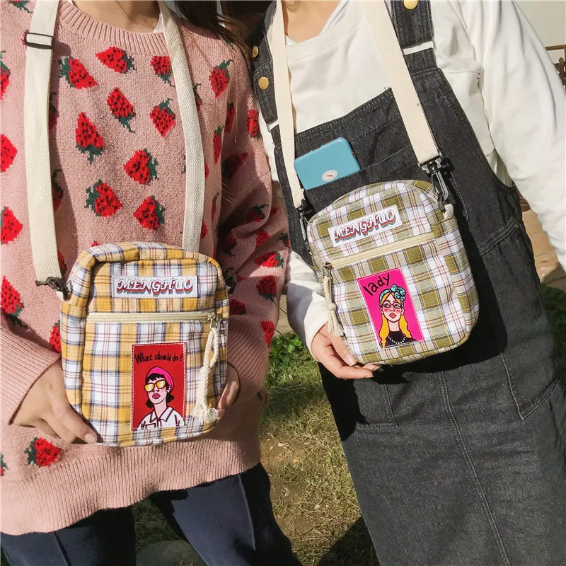 

Korean-style New Style Harajuku Wind Ing Labeling Pattern Contrast Color Women's Phone Bag Crossbody Bag
