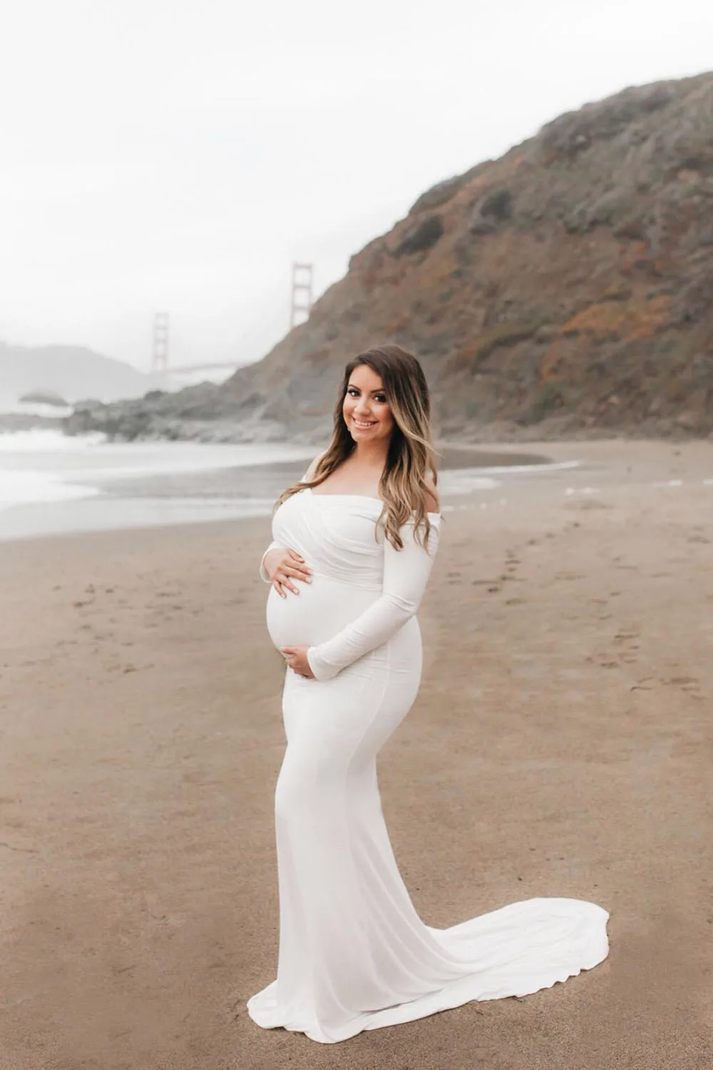 Long Sleeve Maxi Maternity Dress for Photo Shoot Elegant Fitted Gown Pregnancy Dress for Baby Shower Women Photography Prop 2020