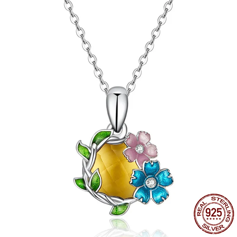 

MYBEBOA Crystal Enamel Flower Pendant Chain Necklaces for Women Small Design French Style Sterling Silver 925 Jewelry