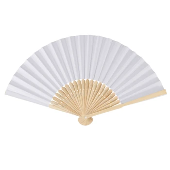 

10 pcs Blank White Chinese Folding Bamboo Fan Retro Hand Paper Fans Wedding Favor