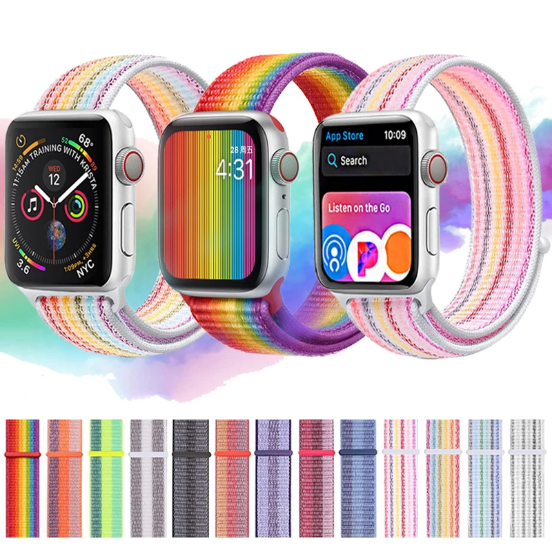 

Strap For Apple Watch band Apple Watch 4 44mm 40mm 3 iwatch band 42mm 38mm Sport Loop Rainbow Nylon loop bracelet Watchband
