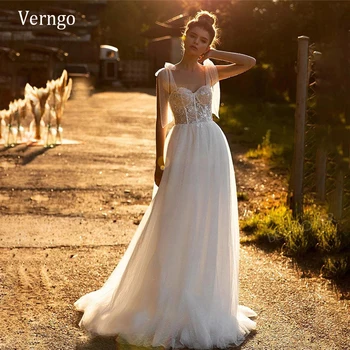 

Verngo 2021 New Country Wedding Dress Lace Applique Dot Tulle A Line Bridal Gowns Custom Made Robe de mariage