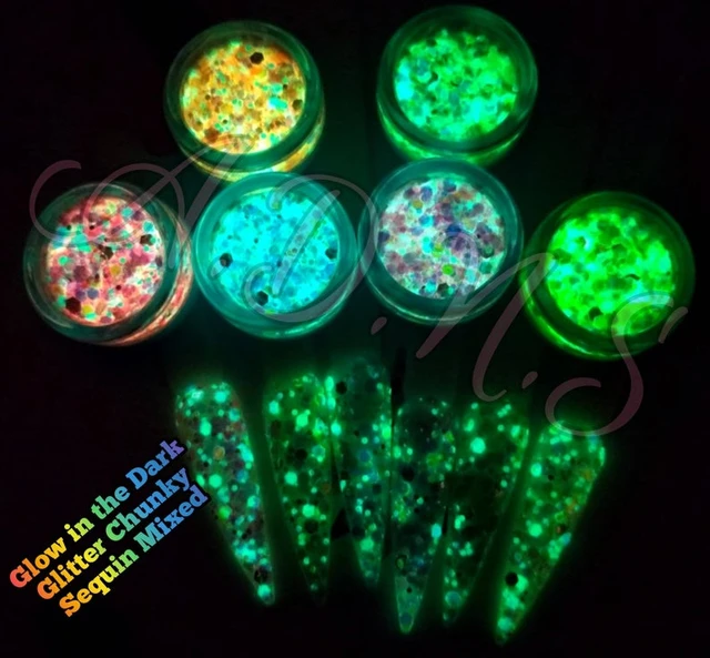 10G Glow in The Dark Glitter Luminous Chunky Nail Art Glitter Mixed Fine  Powder Iridescent Hexagon UV DIY Halloween Night - AliExpress