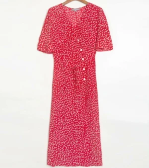 Bazaleas винтажное женское платье с боковыми пуговицами, шикарное платье с v-образным вырезом и разрезом, vestidos, элегантное красное летнее платье миди с запахом - Цвет: N245 red H206