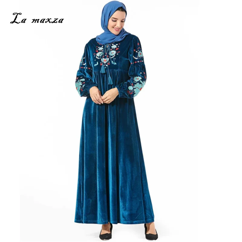 Hijab для мусульманских платьев длинное мусульманское платье вельветовые скромные