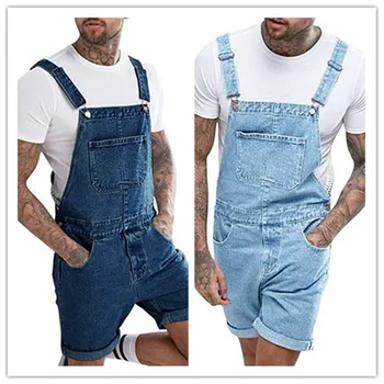 

Men Summer Vintage Jeans Shorts Mens Fashion Hip Hop Slim Jumpsuit Blue Casual Denim Overalls Rompers Pants