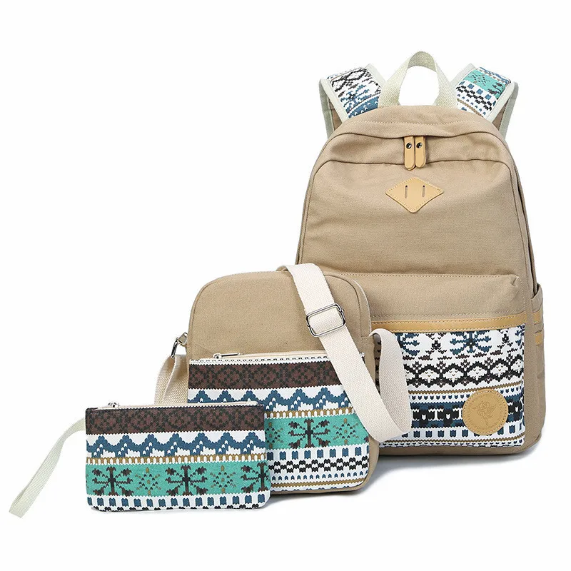 capacity Girls School Bags black Large 3pcs/sets backpack canvas Retro School Bags Children Backpack waterproof Bookbag Mochila
