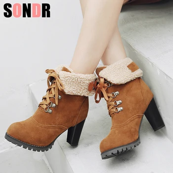 

Plus Size Ankle Boots Women Platform High Heels Women's Boots Buckle Shoes Thick Heel Short Boot Ladies Drop Shipping