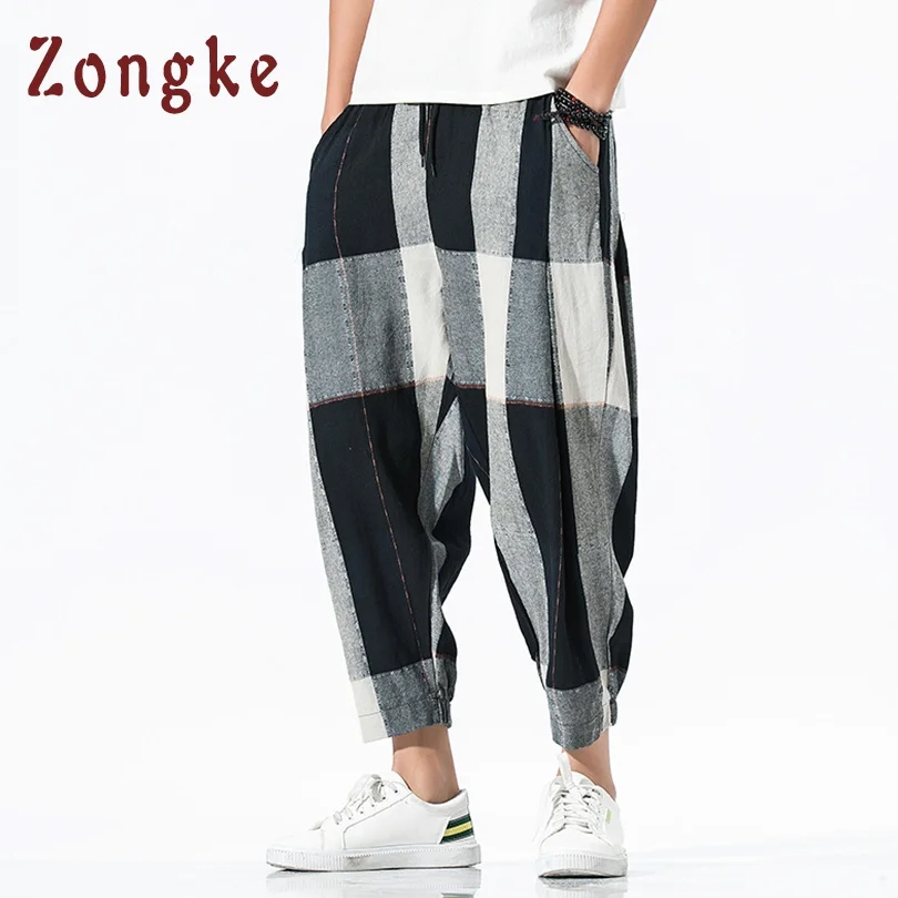 

Zongke Loose Ankle-Length Linen Pants Men Joggers Men Pants Streetwear Harem Pants Men Trousers 5XL Hip Hop 2019 Autumn
