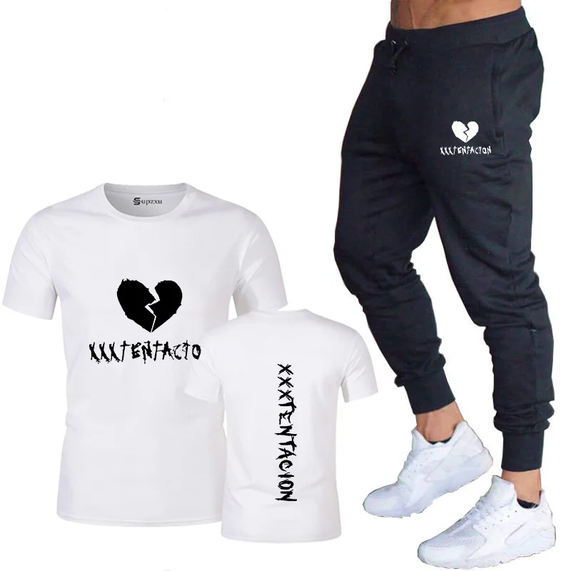 

2020 Men's T-Shirt Xxxtentacion Summer Fashion T-shirt Casual Funny Cartoon Printed T-shirt Hip Hop Short Sleeve + Pants Set